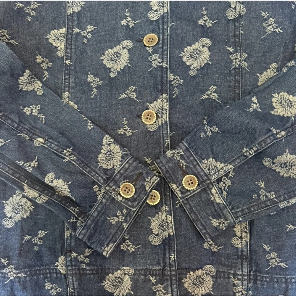 National Wildlife Women's Blue Floral Jean Jacket Size XL Boho Vintage Style